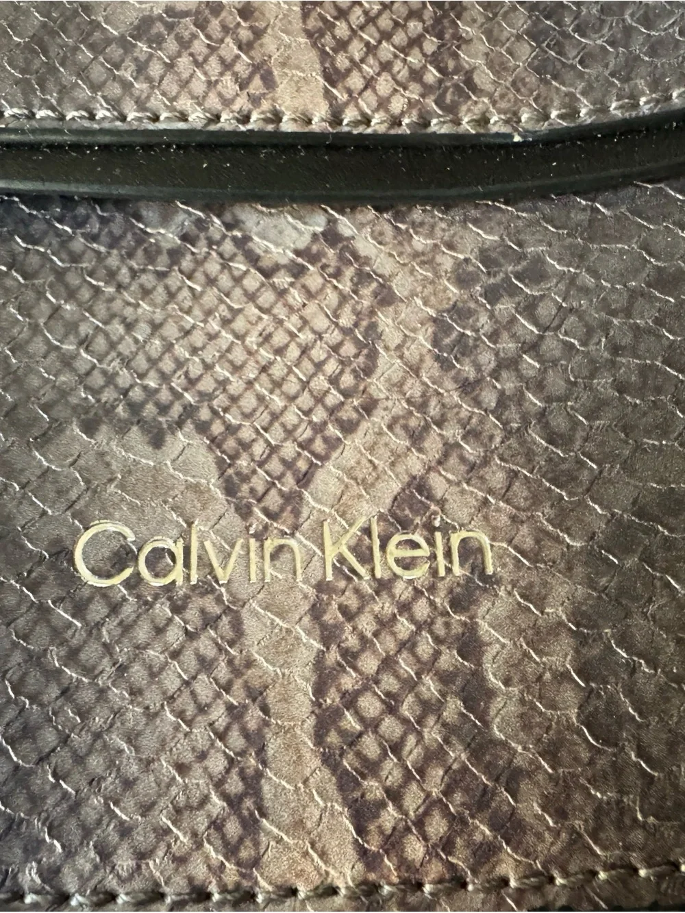 Calvin Klein Brown Snake-Embossed Crossbody Bag with Black Strap